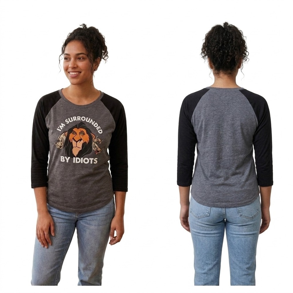 Disney The Lion King T-Shirt Womens 3 Gray Black Scar I'm Surrounded By Idiots